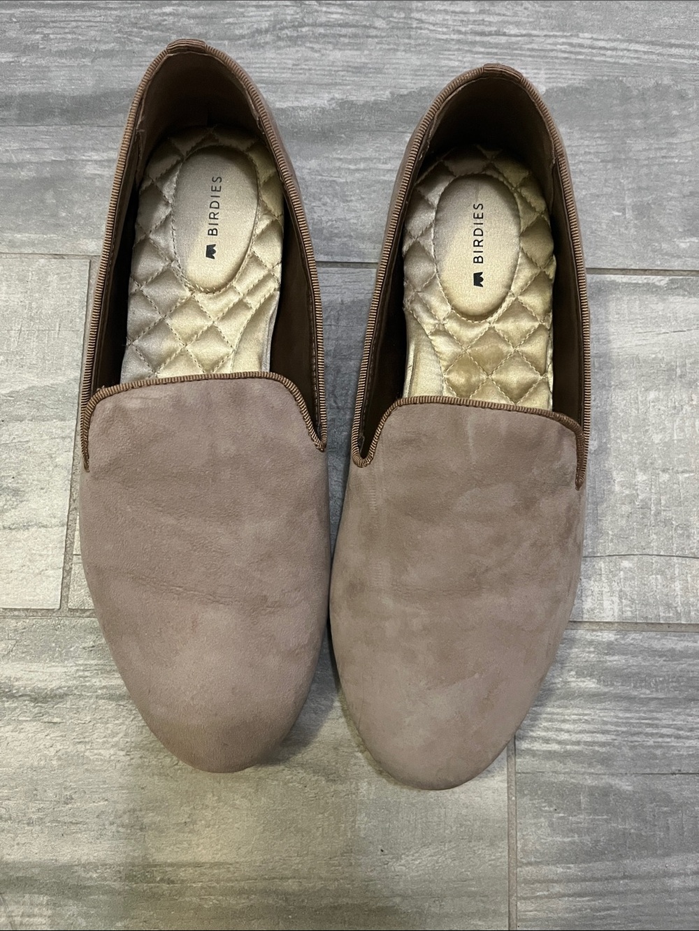 Birdies Taupe Slip-On Quilted Insole Flats